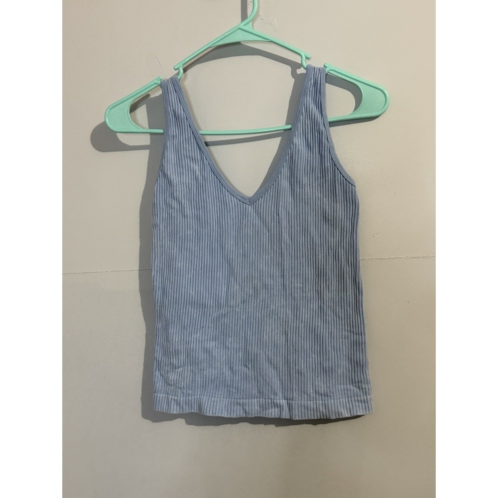 Aura Ribbed Stretch‎ XL/XXL Cropped Tank Top for Yoga Workout Blue